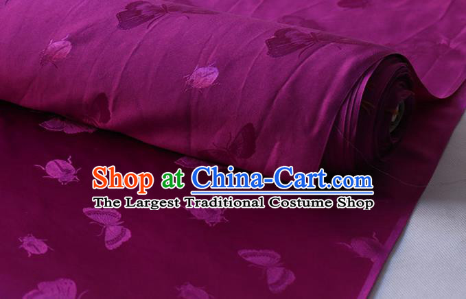 Asian Classical Butterfly Ladybird Pattern Design Purple Mulberry Silk Traditional Hanfu Satin Cloth Fabric Chinese Silk Drapery