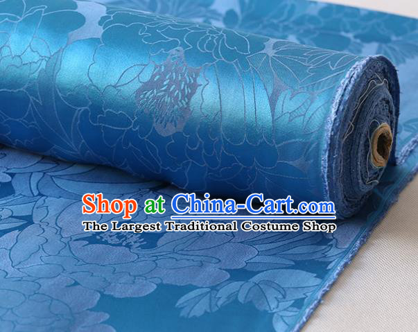Chinese Traditional Cheongsam Cloth Classical Royal Peony Pattern Satin Fabric Blue Red Silk Drapery