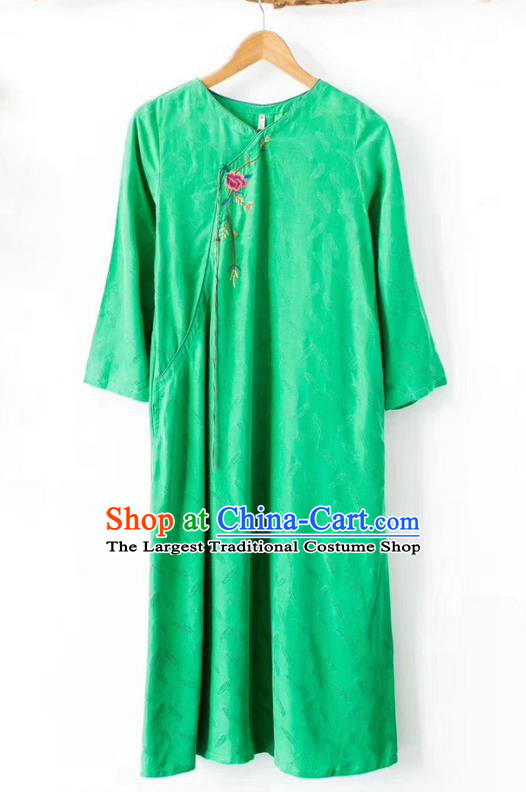 Chinese National Green Qipao Dress Traditional Embroidered Clothing Women Cheongsam