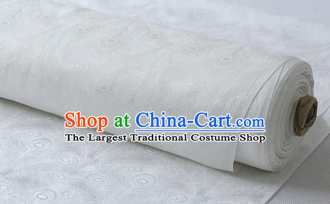 Chinese Traditional White Silk Fabric Classical Phoenix Feather Pattern Silk Drapery Cheongsam Jacquard Cloth