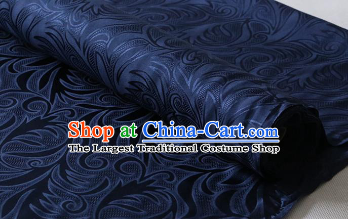 Chinese Navy Silk Drapery Traditional Cheongsam Jacquard Cloth Classical Sago Flowers Pattern Damask Fabric