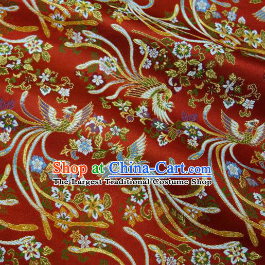 Asian Japanese Kimono Cloth Fabric Nishijin Tapestry Satin Traditional Phoenix Pattern Design Red Brocade