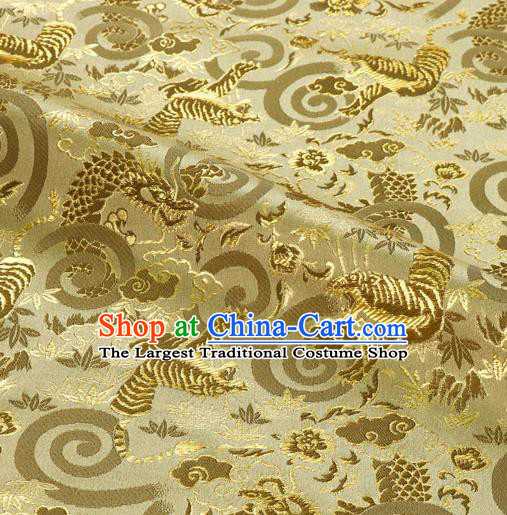 Asian Traditional Dragon Tiger Pattern Design Brocade Japanese Kimono Nishijin Tapestry Satin Golden Cloth Fabric