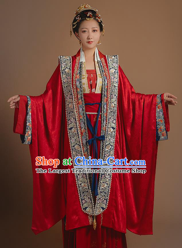 Ancient China Traditional Wedding Hanfu Clothing Song Dynasty Court Empress Red Historical Costumes Complete Set