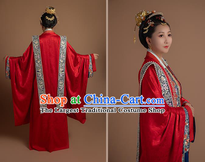 Ancient China Traditional Wedding Hanfu Clothing Song Dynasty Court Empress Red Historical Costumes Complete Set