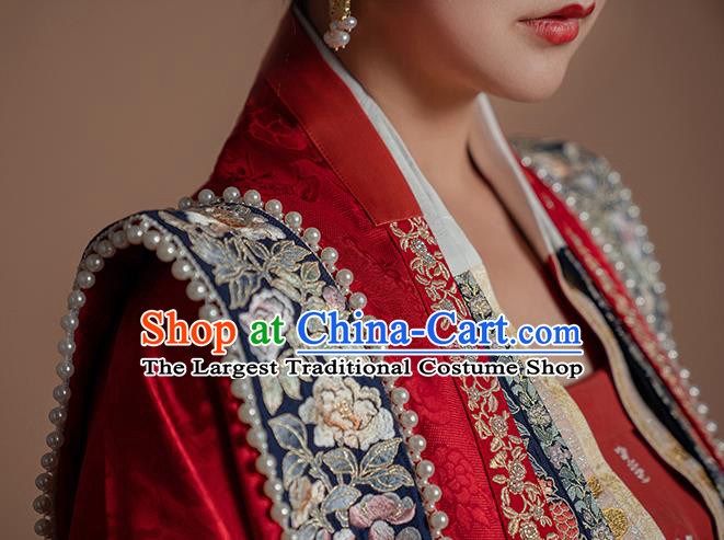 Ancient China Traditional Wedding Hanfu Clothing Song Dynasty Court Empress Red Historical Costumes Complete Set