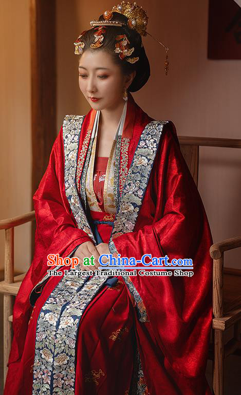 Ancient China Traditional Wedding Hanfu Clothing Song Dynasty Court Empress Red Historical Costumes Complete Set