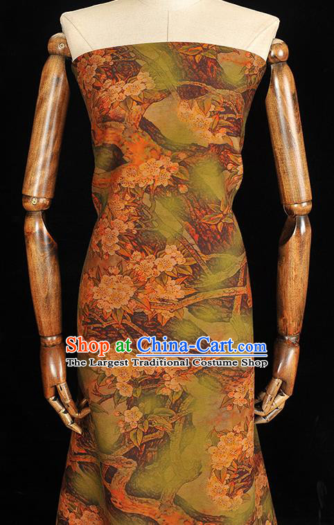 Chinese Classical Plum Blossom Pattern Gambiered Guangdong Gauze Cheongsam Silk Fabric Traditional Light Green Silk Drapery