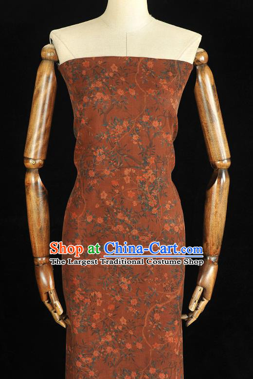 Chinese Classical Floral Pattern Brown Gambiered Guangdong Gauze Cheongsam Silk Fabric Traditional Silk Drapery