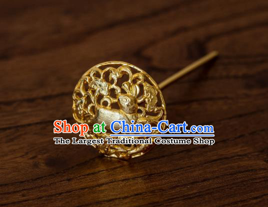 China Ancient Court Queen Hair Stick Hair Accessories Traditional Tang Dynasty Empress Gilding Rabbit Hairpin