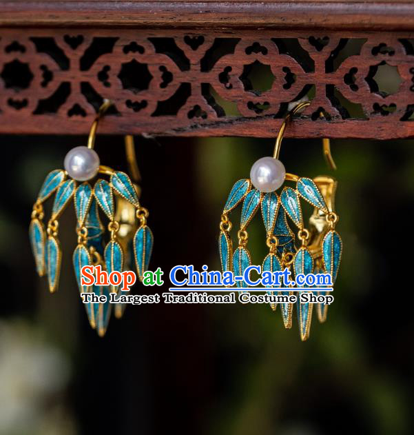 China Traditional Ming Dynasty Court Earrings Imperial Palace Enamel Bamboo Ear Jewelry