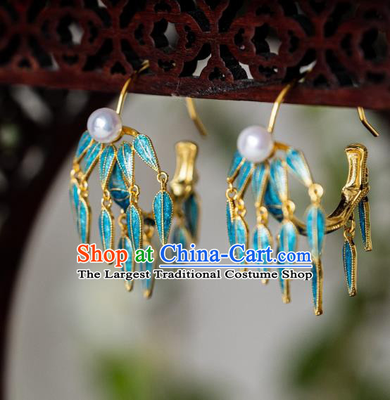 China Traditional Ming Dynasty Court Earrings Imperial Palace Enamel Bamboo Ear Jewelry