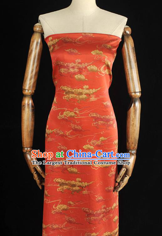 Chinese Traditional Red Silk Fabric Cheongsam Gambiered Guangdong Gauze Classical Clouds Pattern Silk Material