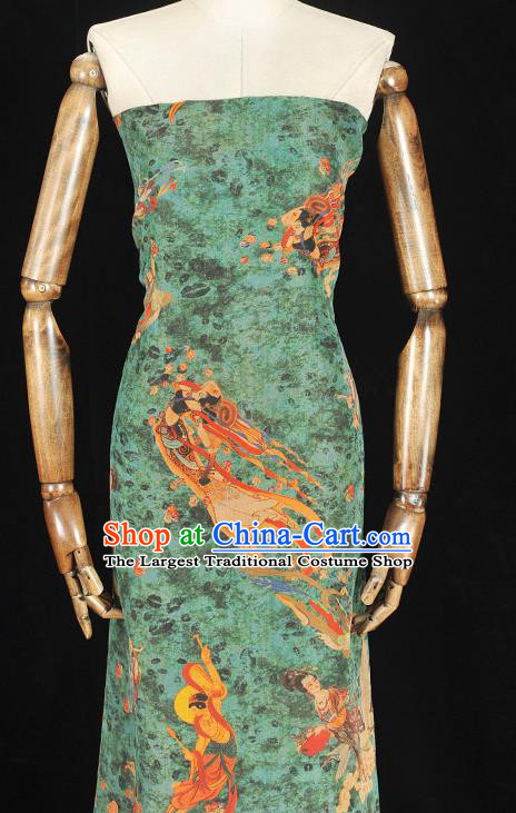 Chinese Cheongsam Green Gambiered Guangdong Gauze Material Traditional Silk Cloth Classical Goddess Pattern Silk Fabric
