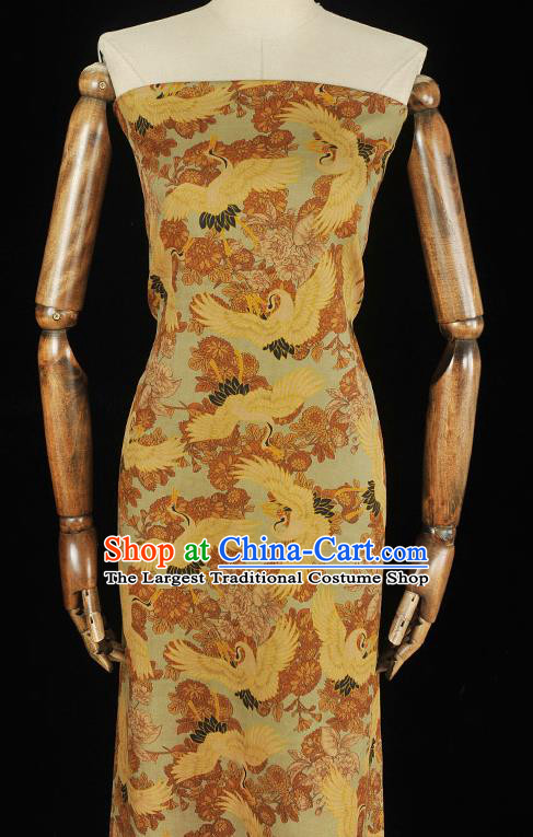 Top Light Green Gambiered Guangdong Gauze Chinese Classical Cheongsam Fabric Traditional Crane Pattern Silk Material