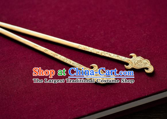 China Tang Dynasty Chiseled Gilding Hairpins Traditional Hanfu Hair Accessories Ancient Empress Hair Stick