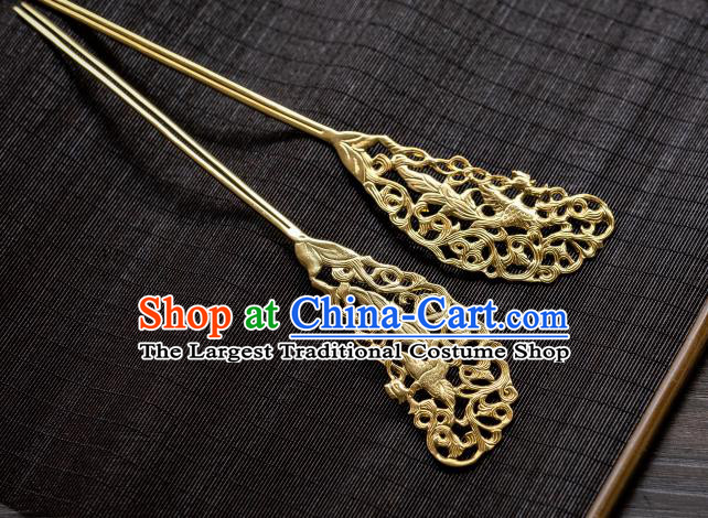 China Ancient Empress Hair Stick Traditional Hanfu Hair Accessories Tang Dynasty Gilding Carving Phoenix Hairpins