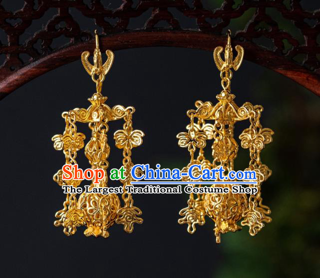 China Ming Dynasty Empress Gilding Lantern Earrings Traditional Palace Lady Ear Jewelry