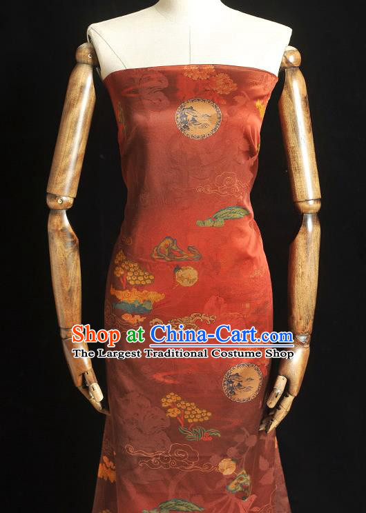 Top Grade Dark Red Silk Fabric Cheongsam Gambiered Guangdong Gauze Chinese Traditional Clouds Pattern Silk Drapery