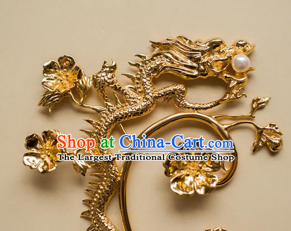 China Traditional Qing Dynasty Queen Earrings Ancient Empress Gilding Dragon Plum Ear Jewelry Accessories