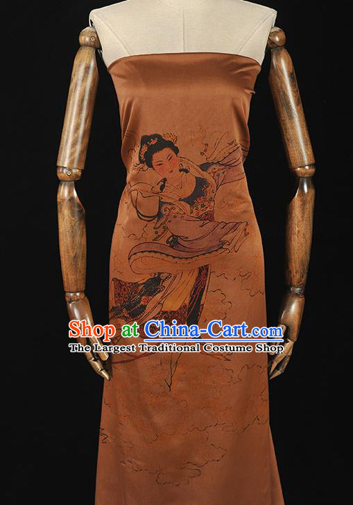 China Traditional Goddess Chang E Pattern Silk Fabric Classical Gambiered Guangdong Gauze Cheongsam Cloth