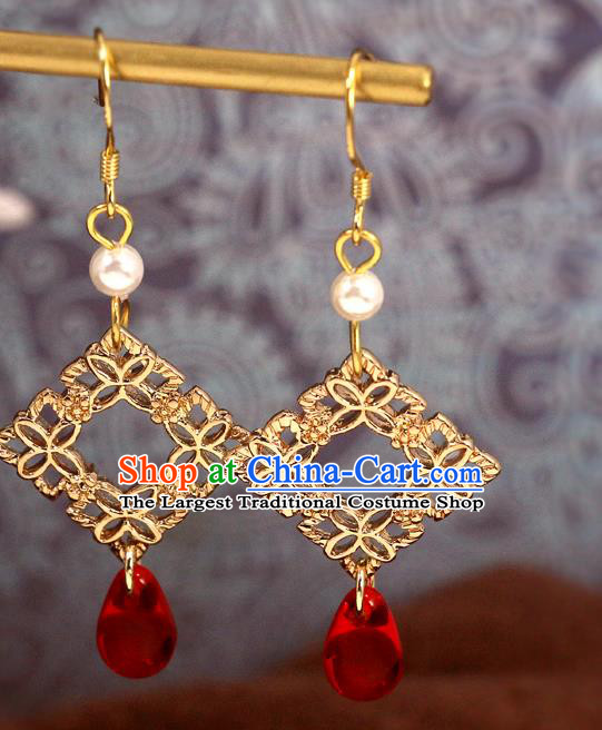 Handmade Chinese National Hanfu Jewelry Traditional New Year Ear Accessories Golden Earrings