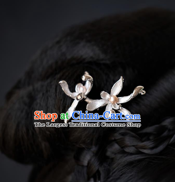 China Traditional Hanfu Pearls Hair Accessories Ancient Court Lady Hair Stick Ming Dynasty Orchid Hairpin