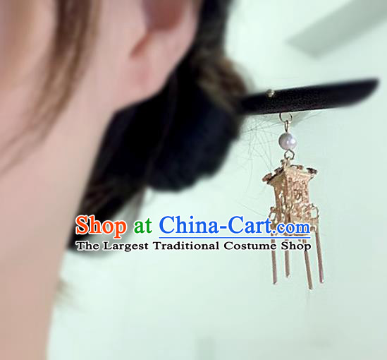 China Handmade Cheongsam Golden Lantern Hair Accessories Ebony Hair Stick Classical Wood Hairpin for Women