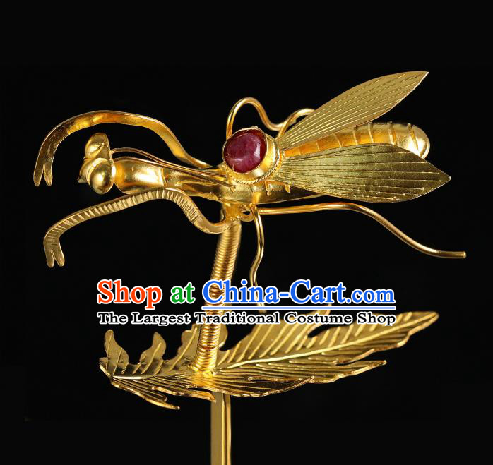 China Traditional Golden Mantis Hair Accessories Handmade Ming Dynasty Hanfu Hair Stick Ancient Empress Hairpin for Women