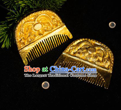 China Ancient Hanfu Carving Lotus Hair Comb Handmade Hair Accessories Traditional Tang Dynasty Court Hairpin