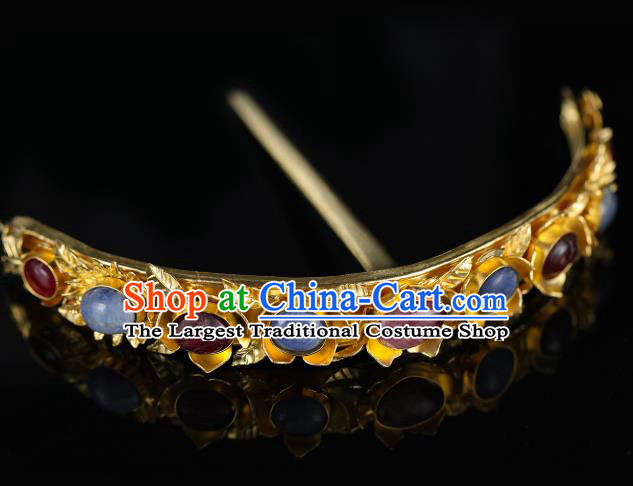 China Traditional Ming Dynasty Court Hair Crown Handmade Hair Accessories Ancient Queen Gems Hairpin