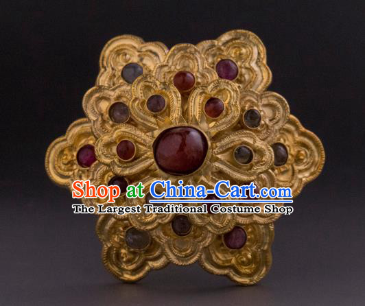 China Ancient Empress Gems Hairpin Handmade Hair Accessories Traditional Ming Dynasty Court Golden Hair Crown