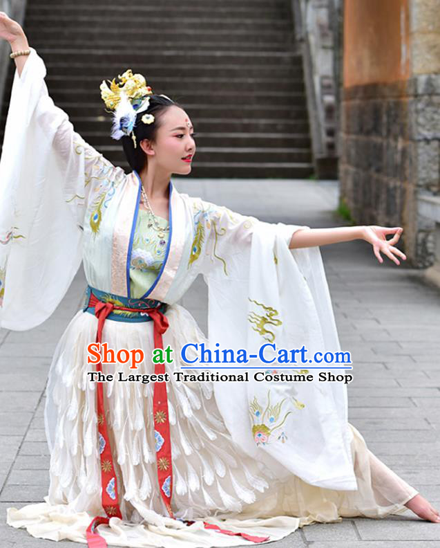 China Ancient Court Lady Dance White Hanfu Dress Traditional Tang Dynasty Imperial Consort Historical Costume