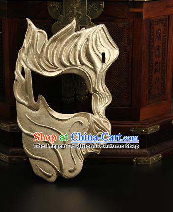 China Handmade Silver Carving Mask Accessorie Ancient Swordsman Half Face Mack