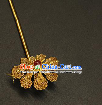 China Traditional Gilding Hair Stick Handmade Hair Accessories Ancient Ming Dynasty Empress Hairpin