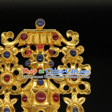 China Golden Hair Crown Ancient Ming Dynasty Court Hair Accessories Traditional Handmade Gems Hairpin