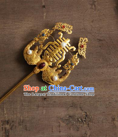 China Handmade Golden Bat Hair Stick Ancient Empress Hairpin Traditional Ming Dynasty Palace Hair Accessories