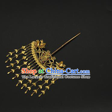 China Ming Dynasty Golden Gourd Hair Stick Ancient Court Hair Accessories Traditional Handmade Empress Tassel Hairpin