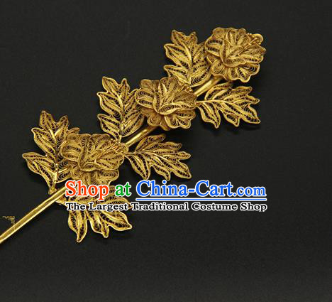 China Ancient Court Empress Hair Accessories Handmade Golden Hairpin Traditional Ming Dynasty Hair Stick