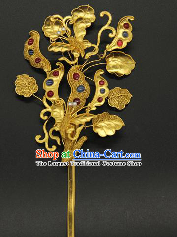China Handmade Pearls Hairpin Traditional Qing Dynasty Golden Hair Stick Ancient Court Empress Gems Hair Accessories