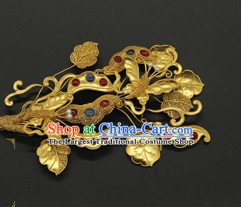 China Handmade Pearls Hairpin Traditional Qing Dynasty Golden Hair Stick Ancient Court Empress Gems Hair Accessories