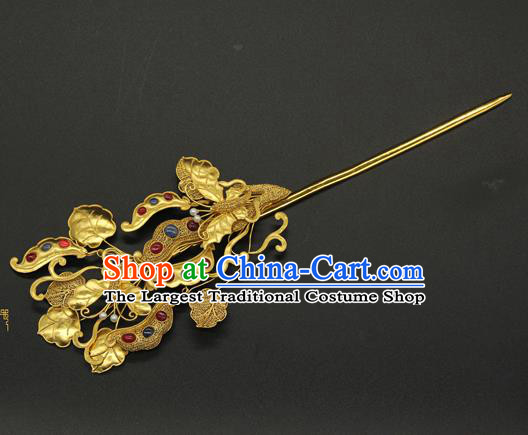 China Handmade Pearls Hairpin Traditional Qing Dynasty Golden Hair Stick Ancient Court Empress Gems Hair Accessories