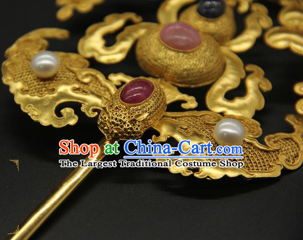 China Traditional Qing Dynasty Gems Hair Stick Ancient Court Empress Hair Accessories Handmade Golden Gourd Hairpin