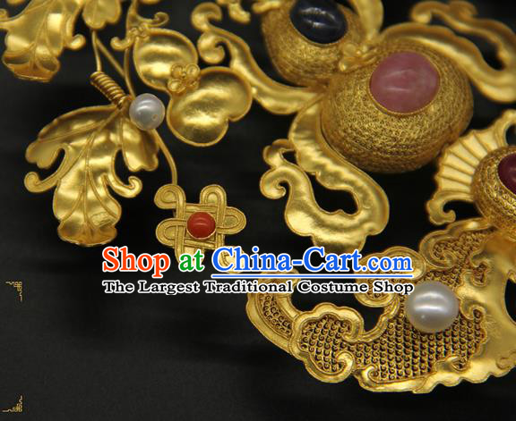 China Traditional Qing Dynasty Gems Hair Stick Ancient Court Empress Hair Accessories Handmade Golden Gourd Hairpin
