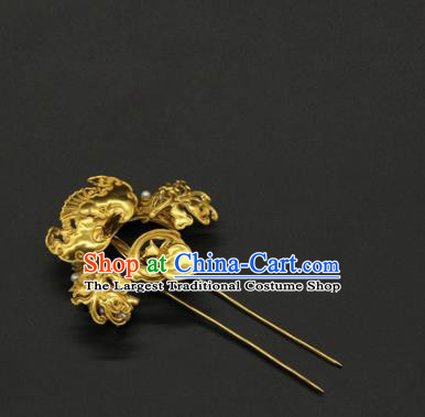 China Traditional Handmade Golden Bat Hairpin Ancient Court Empress Hair Accessories Ming Dynasty Pearls Hair Stick