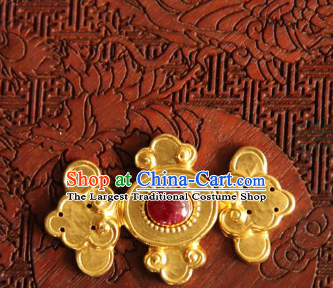China Ancient Costume Golden Buckle Handmade Ming Dynasty Gilding Button Snap Fastener