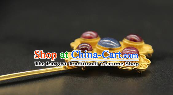 China Traditional Ming Dynasty Palace Hair Accessories Handmade Court Hair Stick Ancient Empress Gems Hairpin