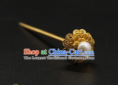China Handmade Court Hair Stick Traditional Ming Dynasty Palace Hair Accessories Ancient Empress Pearl Hairpin