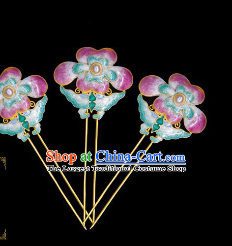 China Handmade Court Enamel Pink Peony Hairpin Traditional Qing Dynasty Palace Hair Accessories Ancient Empress Pearl Hair Stick