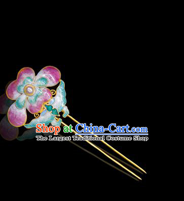 China Handmade Court Enamel Pink Peony Hairpin Traditional Qing Dynasty Palace Hair Accessories Ancient Empress Pearl Hair Stick